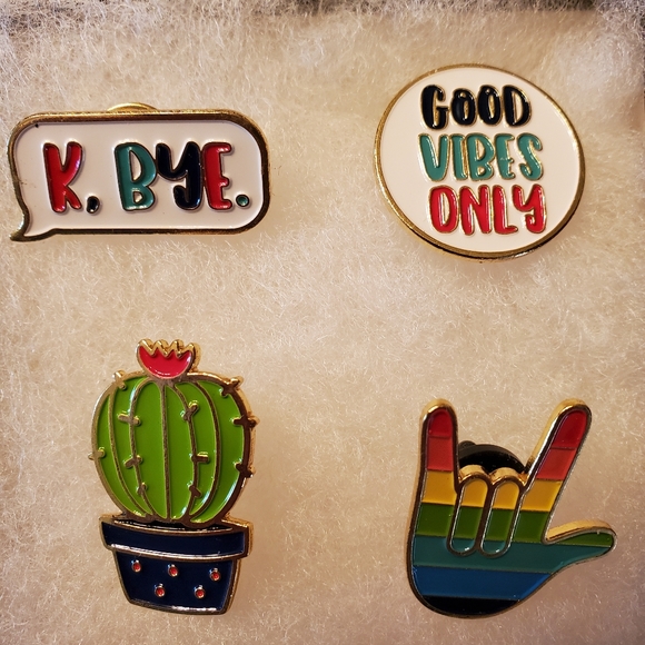 4 Gold Tone Enamel LGBT, K,Bye, Vibes and Cactus Pins - Picture 2 of 8